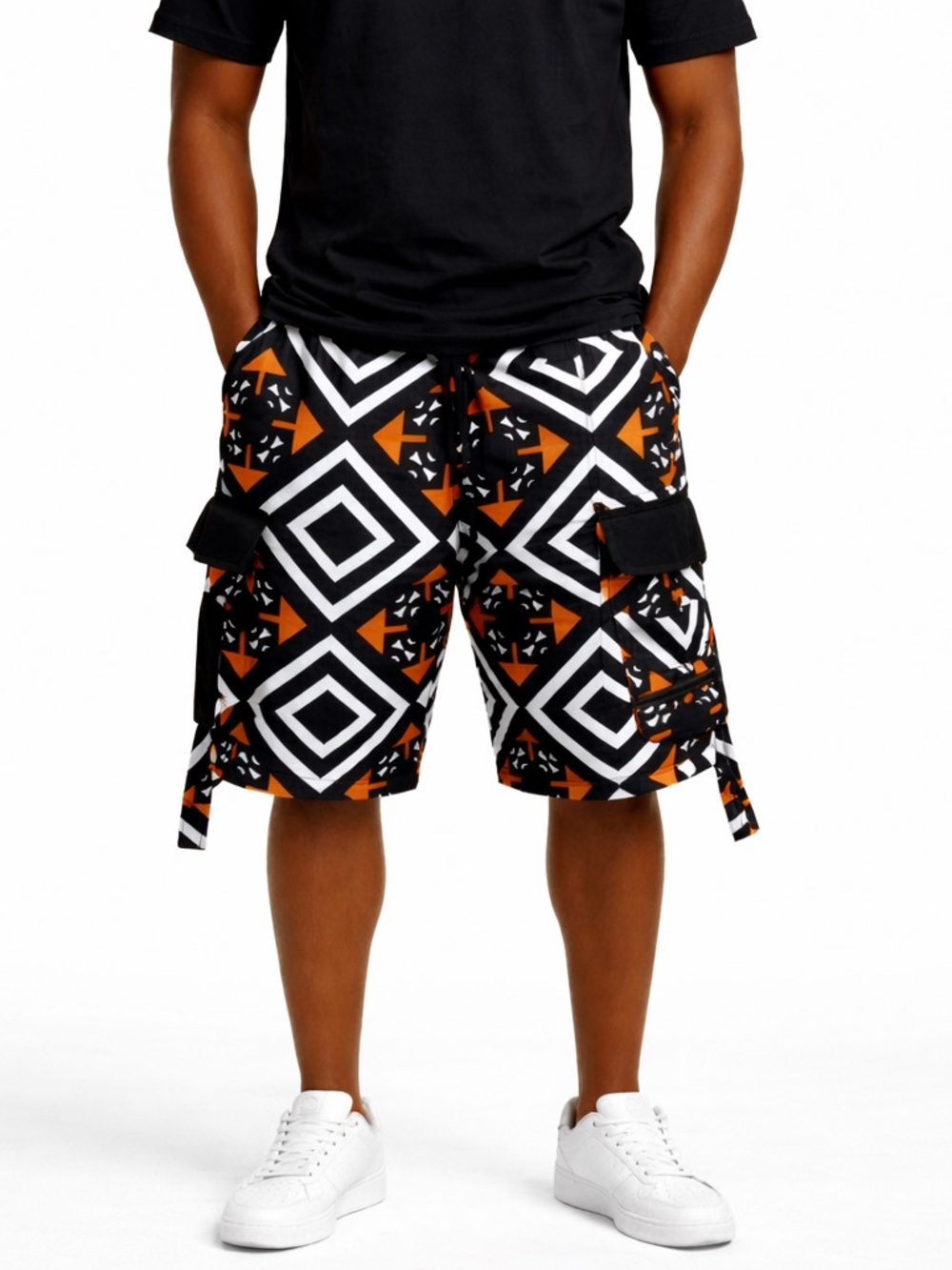 Unisex African Print (Ankara) Cargo Shorts in Black & Brown